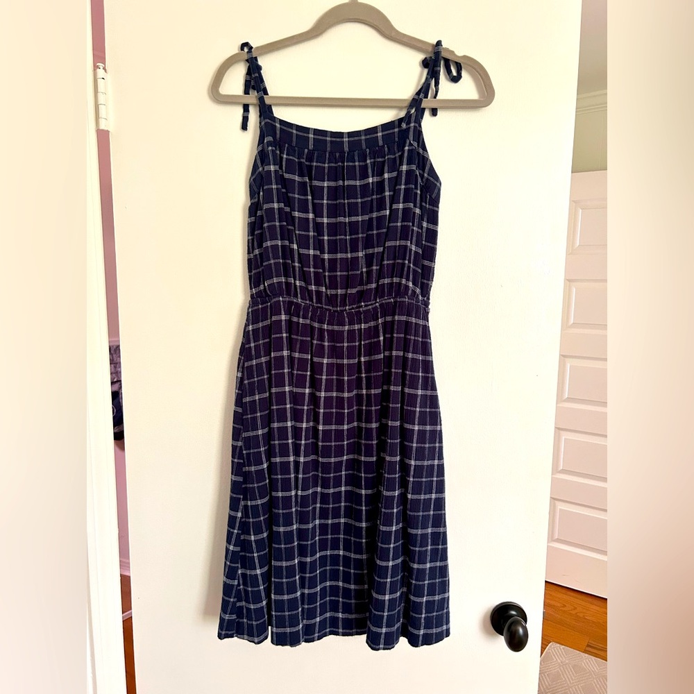 Trovata midi Dress Navy Blue Plaid Cotton Sun Dress size small